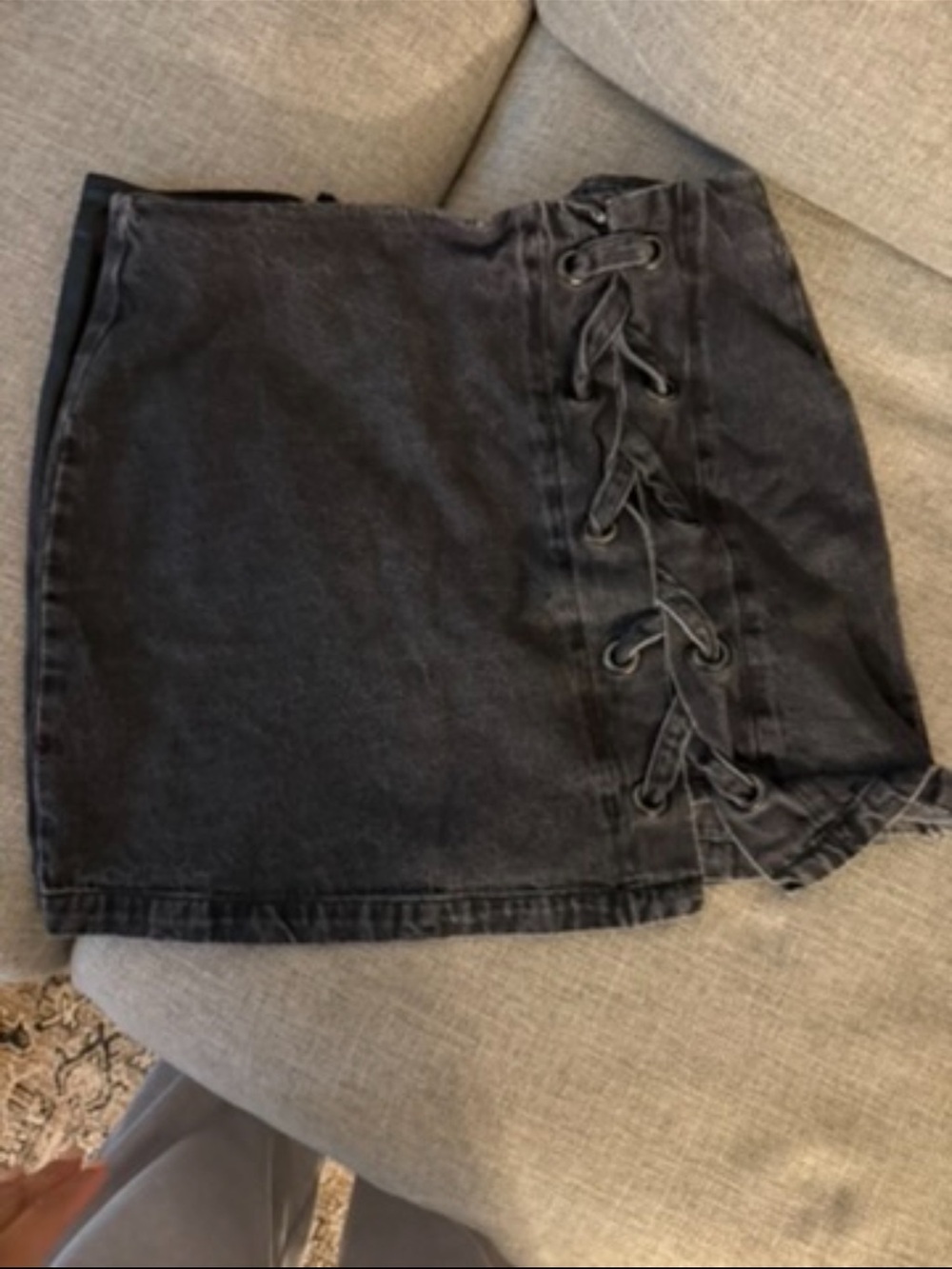 Mustard Seed Black Lace-Up Denim Mini Skirt